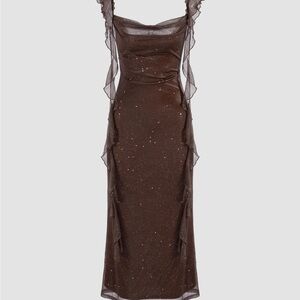 Cider Ruffled Maxi Dress in Sparkling Brown